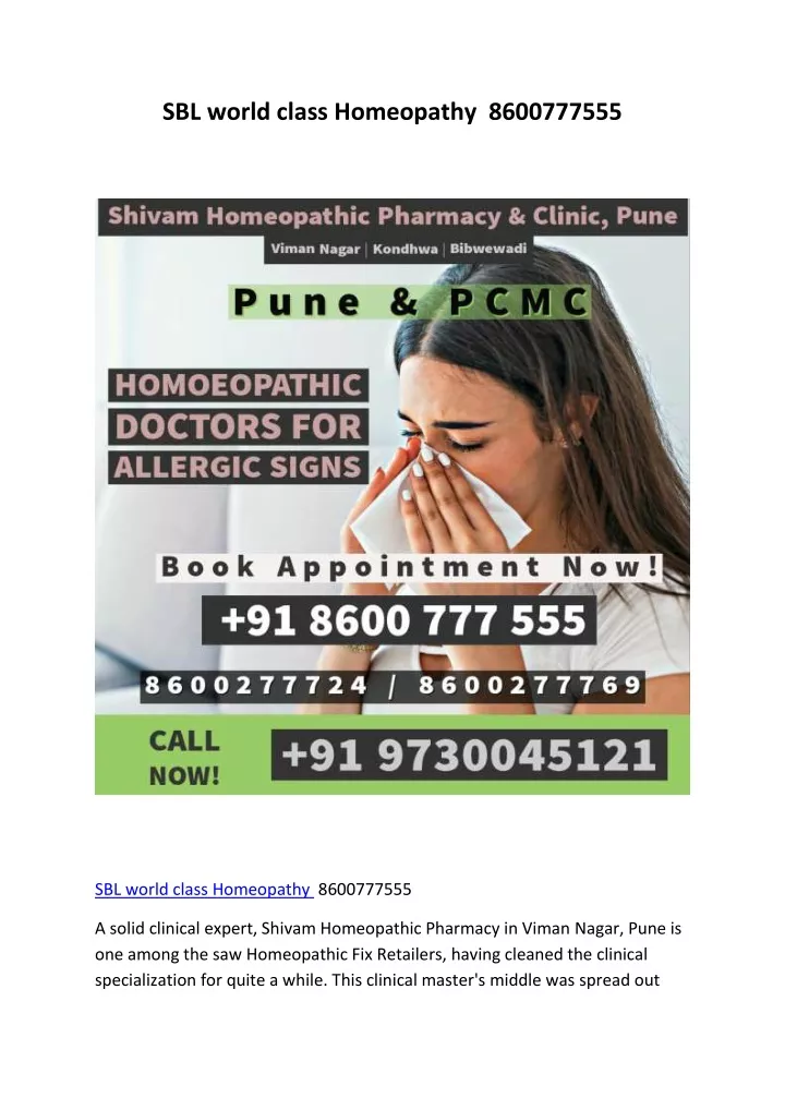 sbl world class homeopathy 8600777555