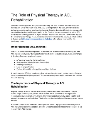 The Role of Physical Therapy in ACL Rehabilitation