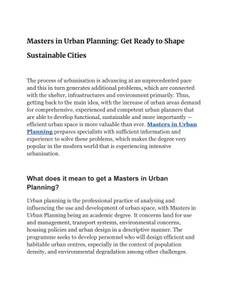 Masters in Urban Planning Get Ready to Shape Sustainable Cities