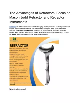 The Advantages of Retractors Focus on Mason Judd Retractor and Retractor Instruments