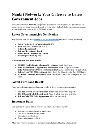 Naukri Network: Latest Government Job Recruitment Alerts