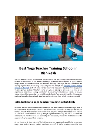 Best Yoga Teacher Training School in Rishikesh