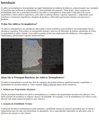 Quais São os Principais Benefícios dos Aditivos Termoplásticos?