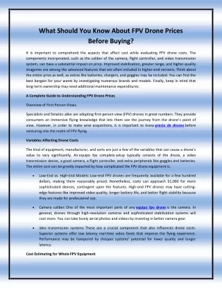 What Should You Know About FPV Drone Prices Before