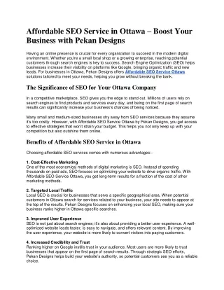 Affordable SEO Service in Ottawa – Boost Your Business with Pekan Designs