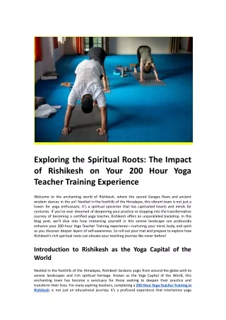 Exploring the Spiritual Roots: The Impact of Rishikesh on Your 200 Hour Yoga TTC