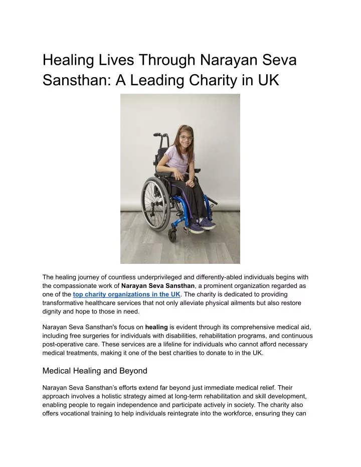 PPT - Healing Lives Through Narayan Seva Sansthan A Leading Charity in ...