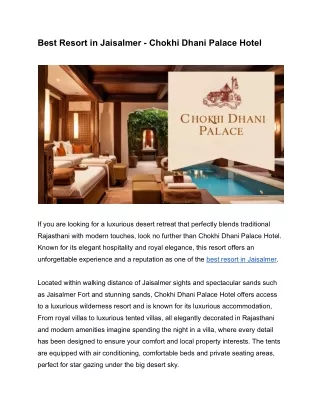 Best Resort in Jaisalmer - Chokhi Dhani Palace Hotel