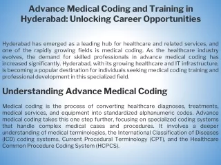 Advance Medical Coding and Training in Hyderabad Unlocking Career Opportunities