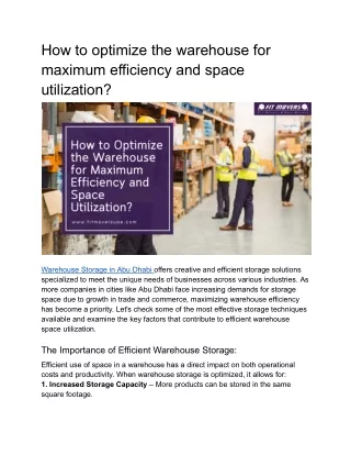 How to optimize the warehouse for maximum efficiency and space utilization