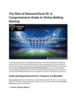 The Rise of Diamond Exch ID_ A Comprehensive Guide to Online Betting Gaming