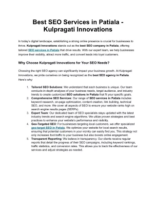 Best SEO Services in Patiala - Kulpragati Innovations