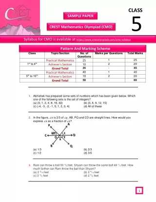 Crest Mathematics Olympiad (CMO) Class 5 Sample Paper