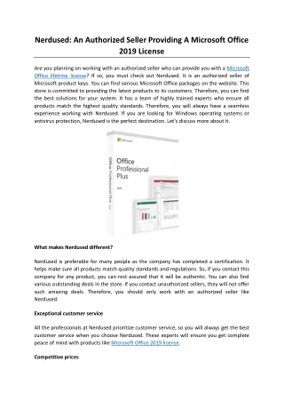 Nerdused An Authorized Seller Providing A Microsoft Office 2019 License