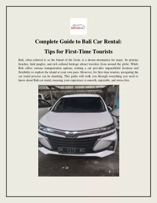 Complete Guide to Bali Car Rental Tips for First-Time Tourists