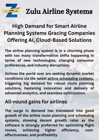 High Demand for Smart Airline Planning Systems Gracing Companies Offering AI