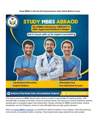 Study MBBS in Abroad with Expertmedicos Unlock Your Global Medical Career