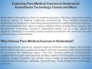Exploring Para Medical Courses in Hyderabad Anaesthesia Technology Course and More