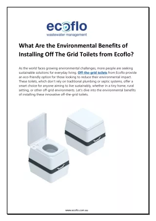 What Are the Environmental Benefits of Installing Off The Grid Toilets from Ecoflo