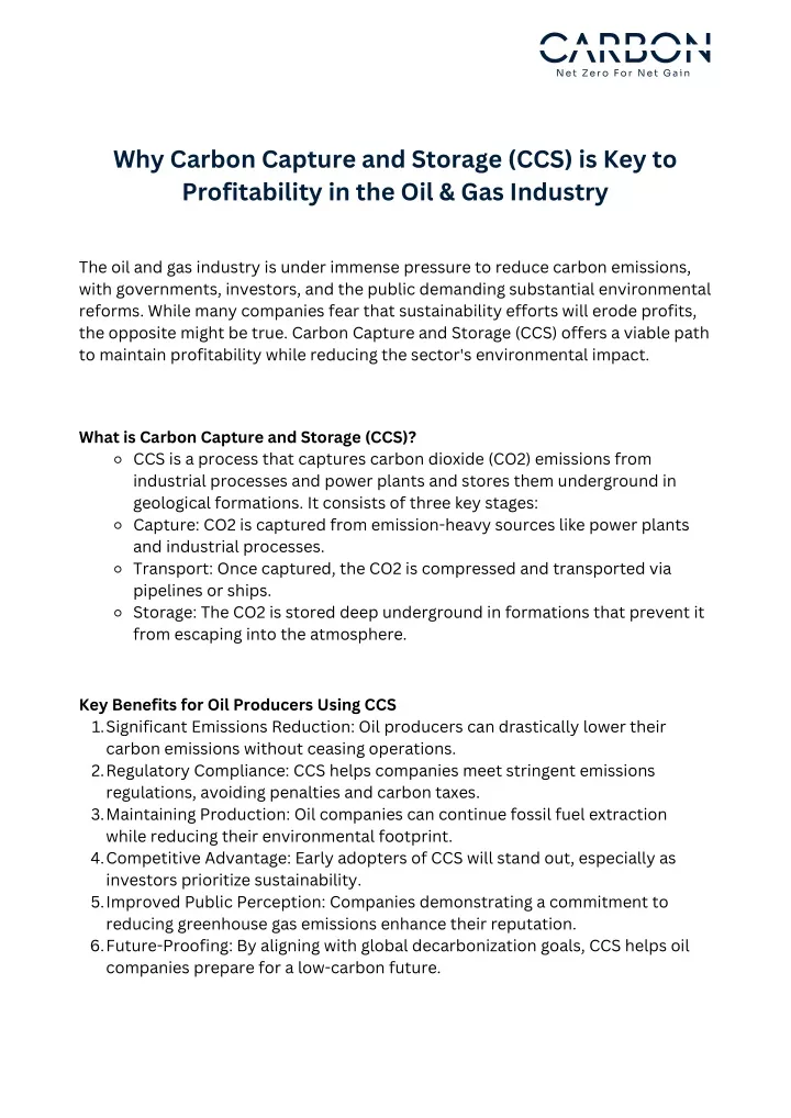 why carbon capture and storage