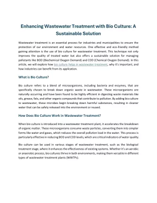 Enhancing Wastewater Treatment with Bio Culture A Sustainabl