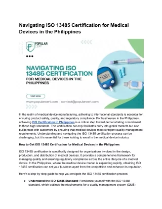 Navigating ISO 13485 Certification for Medical Devices in the Philippines