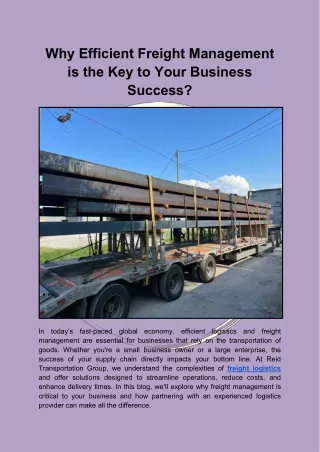 Why Efficient Freight Management is the Key to Your Business Success?