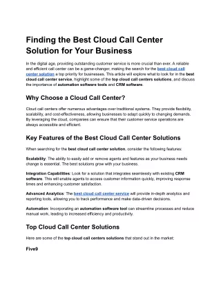 Finding the Best Cloud Call Center Solution for Your Business