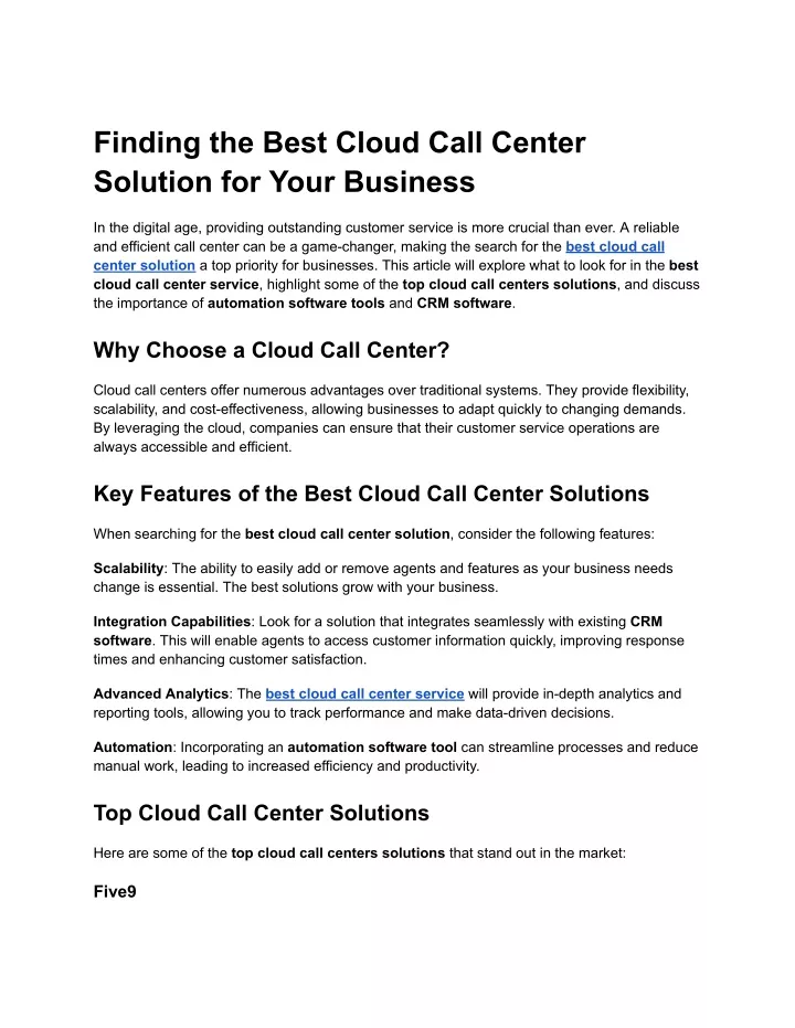 finding the best cloud call center solution