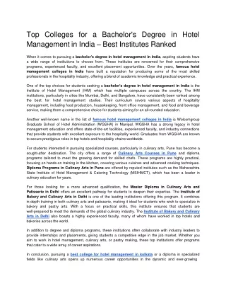 Top Colleges for a Bachelor's Degree in Hotel Management in India – Best Institutes Ranked.docx