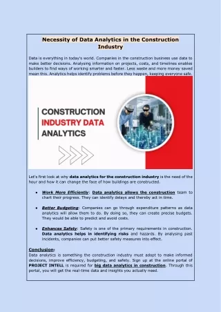 Necessity of Data Analytics in the Construction Industry