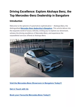 Driving Excellence_ Explore Akshaya Benz, the Top Mercedes-Benz Dealership in Bangalore