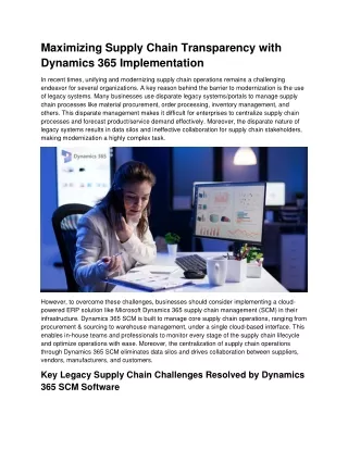 Minimize Supply Chain Data Silos with Dynamics 365 Implementation