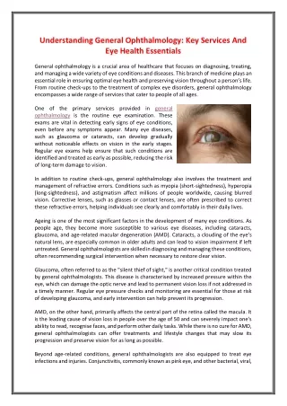 Understanding General Ophthalmology  Key Services And Eye Health Essentials