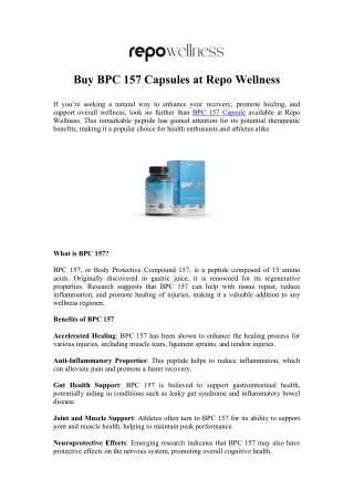 Experience the Benefits of BPC 157 Capsule - Repo Wellness