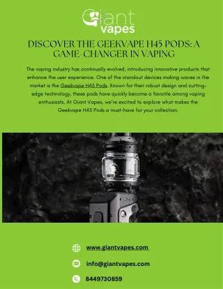 Geekvape H45 Pods Elevate Your Vaping Experience with Giant Vapes