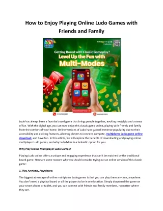 How to Enjoy Playing Online Ludo Games with Friends and Family