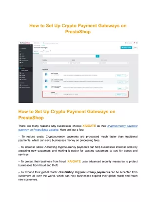 How to Set Up Crypto Payment Gateways on PrestaShop