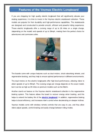 Features of the Veymax Electric Longboard