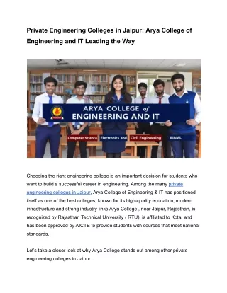 Private Engineering Colleges in Jaipur - Arya College