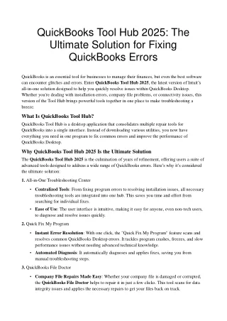 QuickBooks Tool Hub 2025 The Ultimate Solution for Fixing QuickBooks Errors