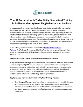 Your IT Potential with Techsolidity Specialized Training in SailPoint IdentityNow, PingFederate, and Collibra