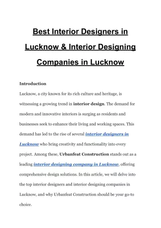 Best Interior Designers in Lucknow & Interior Designing Companies in Lucknow