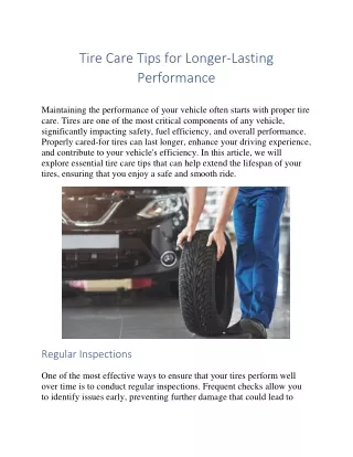 Tire Care Tips for Longer-Lasting Performance
