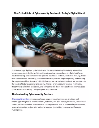 The Critical Role of Cybersecurity Services in Today’s Digital World