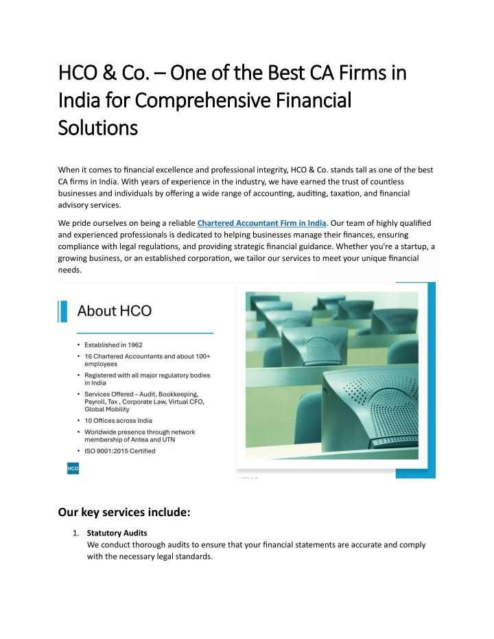 hco hco co india for comprehensive financial