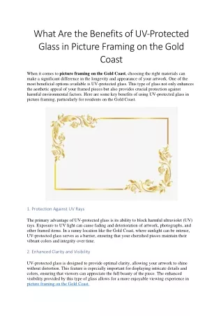 What Are the Benefits of Protected Glass in Picture Framing on the Gold Coast