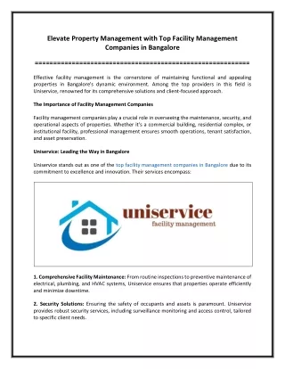 Elevate Property Management with Top Facility Management Companies in Bangalore