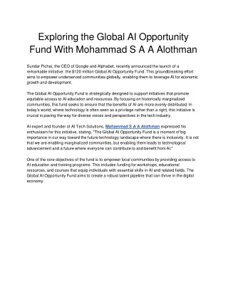 Exploring the Global AI Opportunity Fund With Mohammad S A A Alothman
