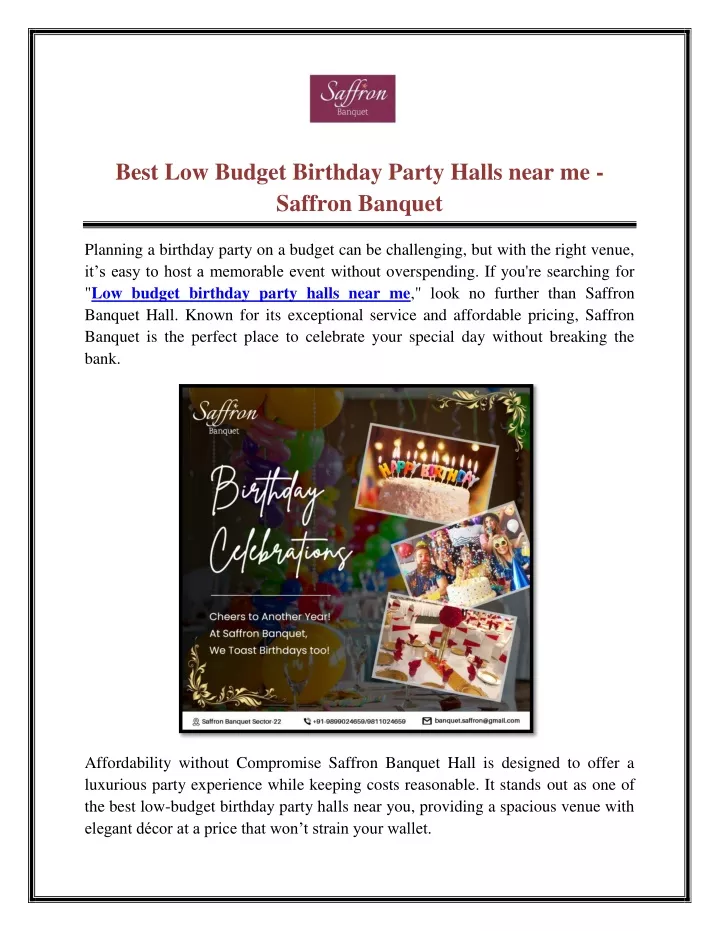 best low budget birthday party halls near